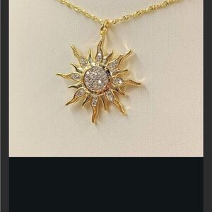 Gold Sunburst Pendant Necklace with Cubic Zirconia - Women Jewelry